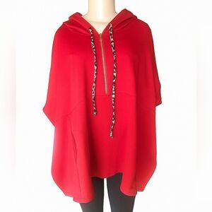 Coco + Carmen Red Hooded Poncho Sweatshirt